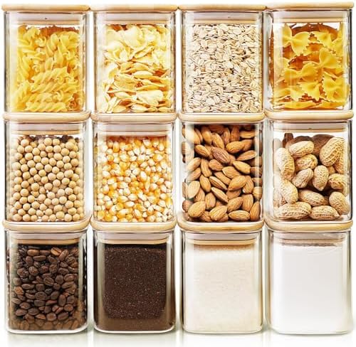 17 oz Square Glass Food Storage Containers with Airtight Bamboo Lids 12Pack by HomArtist