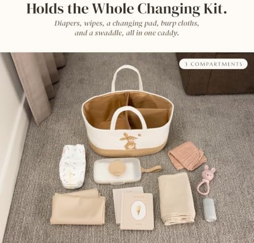 Baby Diaper Caddy Organizer, Bunny Cotton Rope Nursery Basket - Image 3