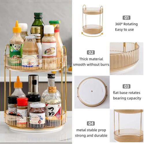 360 Rotating Makeup Organizer for Vanity, Bathroom Countertop Spinning Perfume Organizer, High-Capacity Cosmetic and Skincare Dresser Make Up Holder Rack (2 Tiers, Yellow) - Image 5