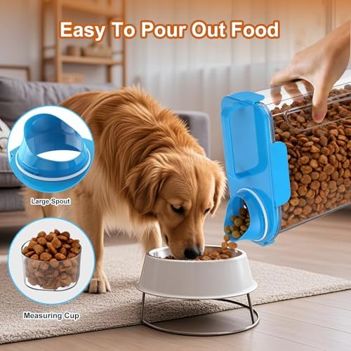 Uppetly Dog Cat Food Storage Container, 5-7Lbs Pet Food Containers, Airtight Cat Food Container with Portable Handle & Measuring Cup, Small Animal Dry Food Dispenser for Dogs, Cats and Birds - Image 2