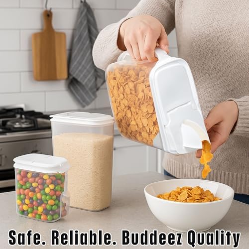 Buddeez Cereal Buddy Food Storage Dispenser - Multi-Size, BPA Free Plastic Containers with EZ Grip Handle, Scoop, and EZ Pour Spout, 8 QT, Set of 3. - Image 2