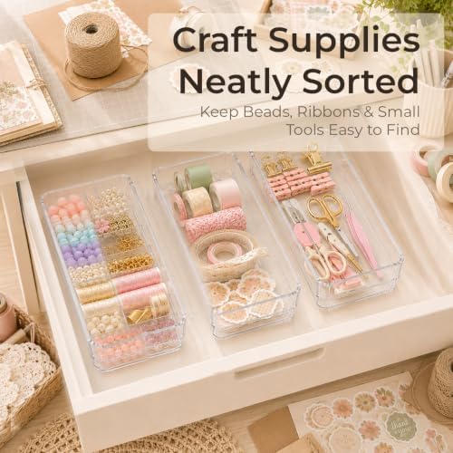 LotFancy 3 Pack Stackable Clear Plastic Drawer Organizer for Junk, 6x3x2 - Image 6