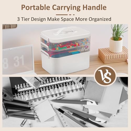 3-Layer Plastic Craft Organizers and Storage Box with Removable Trays, Storage Containers with lids and Handle, Art Supply Storage Organizer for Bead, Ornament, Nail Polish, Tape（10.62"x9"x7.67"） - Image 6