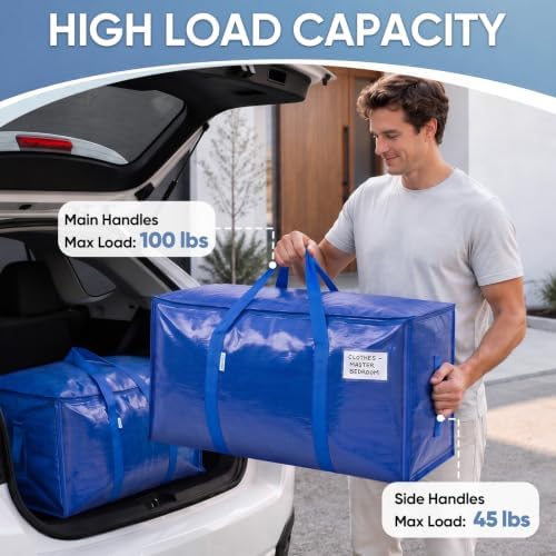 TICONN 48 Pack Extra Large Moving Bags Heavy Duty with Zippers & Carrying Handles, Durable Storage Bags Moving Boxes for Closet Organizers and Storage (48 Pack, Blue) - Image 2
