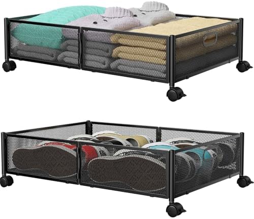 PHINOX Under Bed Storage with Wheels & Handle,Sturdy Metal,2 Pack,Black by PHINOX