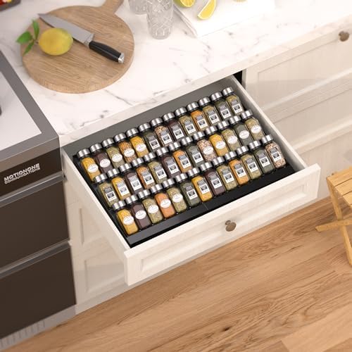 Expandable Metal Spice Drawer Organizer,3-Tier Slanted Seasoning Jars Tray for Kitchen Cabinet Drawers Insert/Countertop (Jars not included)-3Tier,2packs/Black - Image 5