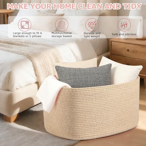 Large 75L Woven Laundry Basket, Collapsible Cotton Rope Storage Hamper for Blankets, Toys, Dirty Clothes, Rectangle Nursery Basket for Living Room, Bedroom, Baby Room - Brown - Image 5
