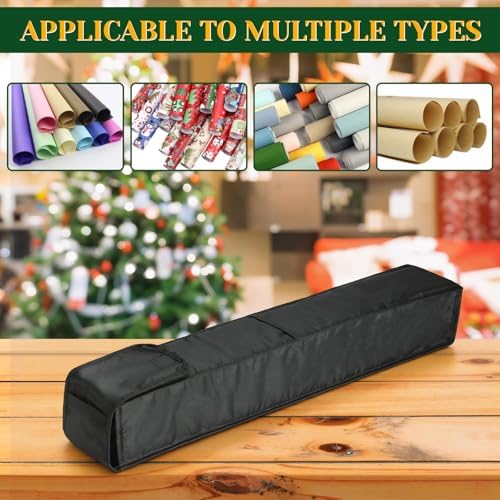 Clear PVC Christmas Wrapping Paper Organizer Storage, 30" Gift Wrap Organizer Zippered Storage, Fit for 18-25 Rolls (Nylon Black) - Image 7