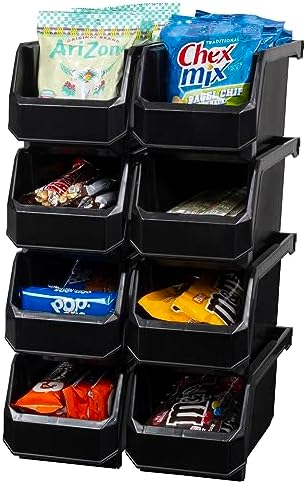 ReadySpace Medium Stackable Plastic Storage Bins, 8-Pack, Black by Akro-Mils