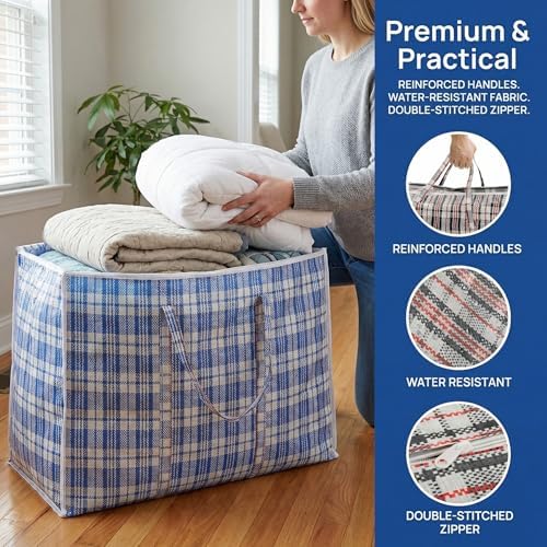 Hiceeden 9 Pack 108L Checkered Moving Storage Bags, Extra Large Travel Plaid Bag Alternative to Moving Boxes, Dorm Laundry Tote Organizer with Zipper and Handle for Clothes, Bedding, Red/Blue/Black - Image 4