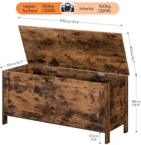 HOOBRO Toy Box, Retro Wooden Look Storage Chest with Safety Hinge, Entryway Storage Bench Supports 330 lb, 39.4 x 15.7 x 18.9 Inches Toy Chest Organizer, Easy Assembly (Rustic Brown) BF100CW01G1 - Image 6