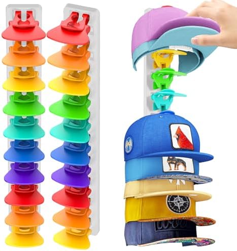 Hat Organizer for Baseball Caps 2 Pack, Adhesive Hat Rack for Wall,Baseball Cap Organizer(White+Rainbow) by Unknown