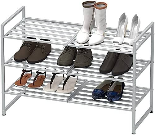 Simple Houseware 3-Tier Stackable Metal Panel Shoe Rack, Silver - Image 4