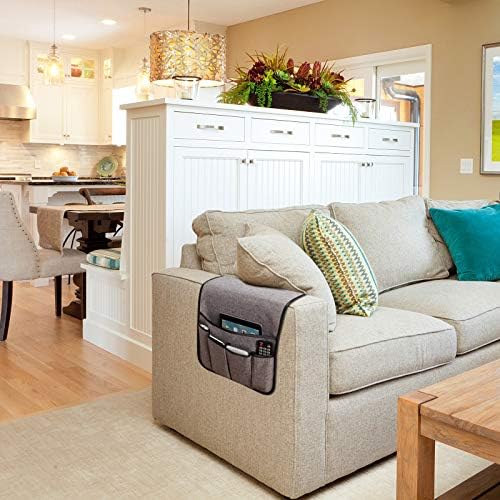 Sofa Armrest Organizer Non-Slip Remote Control Holders for Recliner Couch Chair Armchair Caddy with 5 Pockets for Table,Cell Phone,Ipad,Magazines,Books (Lightgrey, 13 x 35 Inch) - Image 5