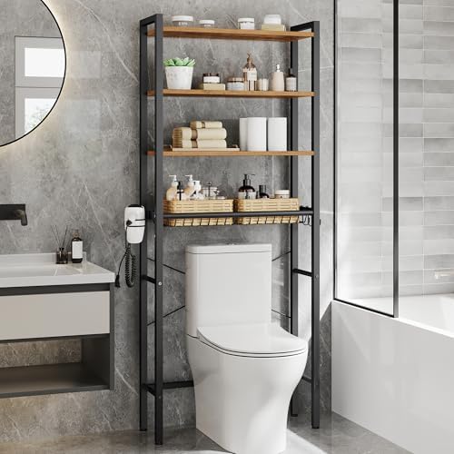 VASAGLE 4-Tier Over the Toilet Storage, Adjustable Shelves, Basket, 68.1''H by VASAGLEbySONGMICSHOME