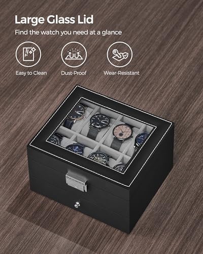 SONGMICS 8-Slot Watch Box, Lockable with Glass Lid, 2 Layers Watch Case - Image 5