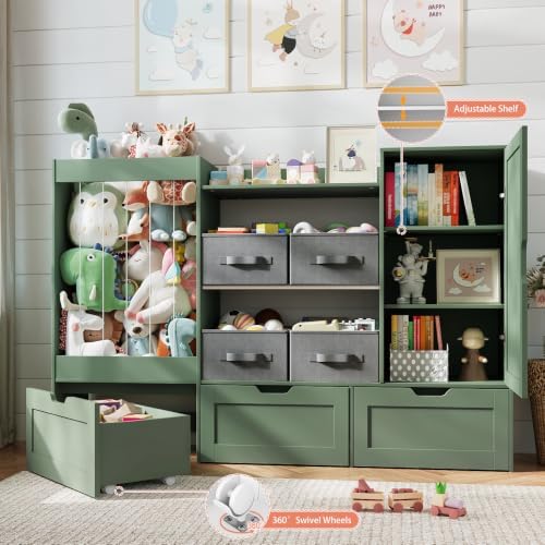 61" W Toy Storage Organizer, Wooden Kids Bookshelf, Drawing Board - Image 5
