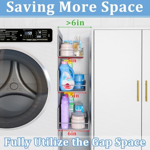 DTUQYX Magnetic Shelf for Washing Machine 4-Pack: Widen Magnetic Laundry Organizer (5"-6") with Hanger Organizer, Strong Magnet, Rust Proof, Heavy Duty Magnetic Spice Rack for Refrigerator (Grey) - Image 5