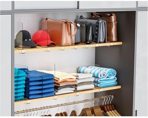 Yieach 10 Pack Towel,Sweater,Purse Organizer and Acrylic Shelf Dividers for Closet Organization - Adjustable Height - Vertical Shelf Separators for T Shirt,Clear Closet Shelf Divider for Wood Shelves - Image 6