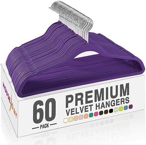 HOUSE DAY Noble-Purple Velvet Hangers 60 Pack, Non Slip Clothes Hanger by HOUSEDAY