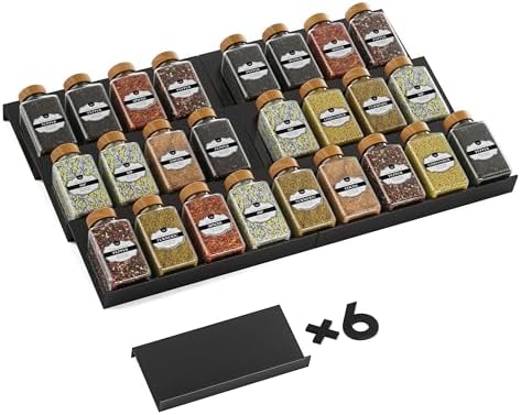 Spice Drawer Organizer, Spice Rack Tray for Kitchen Cabinet, Expandable Seasoning Storage Rack Insert for Drawer/Countertop,6 Pieces Set, Aluminum (Jars Not Included) by Artibear