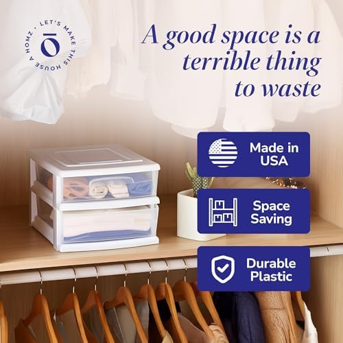 HOMZ 2 Drawer Storage Cart, Wide Plastic Container, White Frame, 2 Pack - Image 6