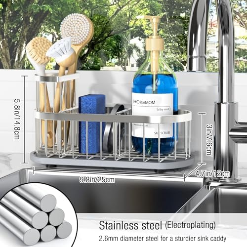 Sink Caddy Sponge Holder for Kitchen with Stone Drying Mat & Brush Holder - Image 2