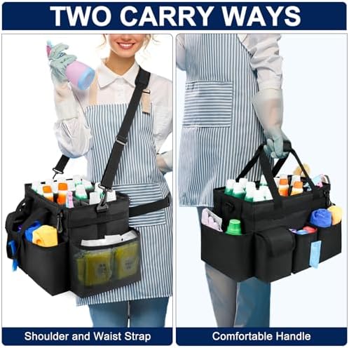 Cleaning Caddy Bag,Large Cleaning Supplies Organizer with Handle for Housekeepers, Black - Image 5
