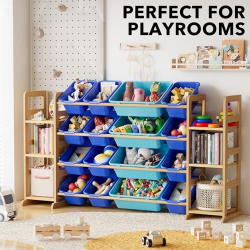 SpaceAid Toy Storage Organizer With 6 Shelves And 16 Bins, Modern Style Toy Organizers Storage Bookshelf For Kids Bedroom Playroom Organization Room Decor, Blue And Navy Blue - Image 5