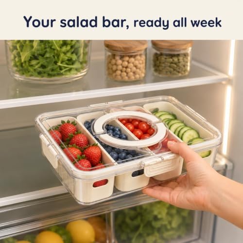 [Hand Wash Only] Salad Bar Containers for Fridge, Veggie Containers for Refrigerator, Salad Prep Containers for Fridge, Veggie Tray with Lid, Storage & Organizer for Fruit, Berry, Produce Keeper - Image 3
