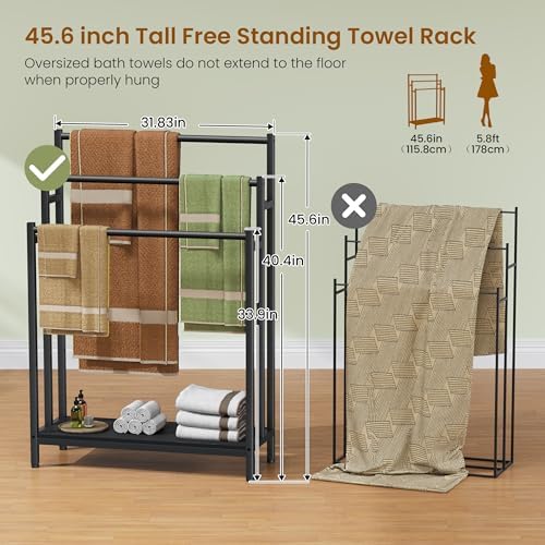 46" Extra Large Freestanding Towel Rack Stand for Bathroom, 3 Tier - Image 4
