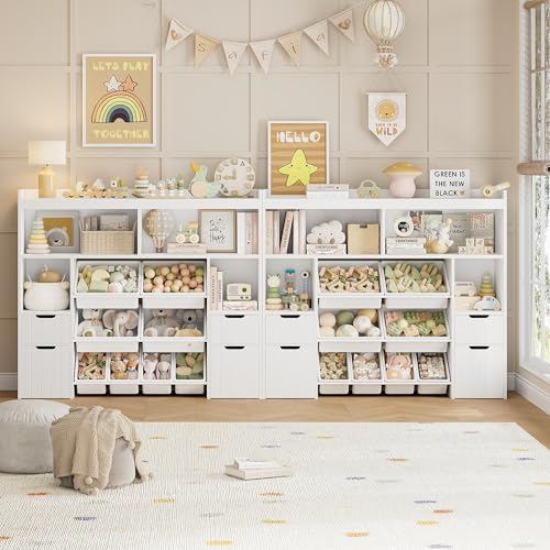 HORSTORS 55" W Toy Storage Organizer, Large Kids Bookshelf, Toy Box, White - Image 4