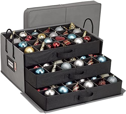 HOLDN’ STORAGE Christmas Ornament Storage Box with Dividers, Holds 72 Ornaments (3 Inch), Large Ball Storage Container with 3 Removable Trays, Durable and Portable - Gray by HOLDN%E2%80%99STORAGE