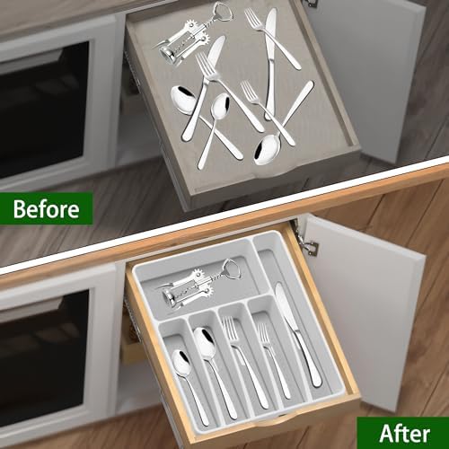 Loyareal Silverware Organizer Utensil Organizer Holder Kitchen Drawer Organizer Plastic Silverware Tray for Drawer Flatware Organizer 6 Compartment White - Image 4