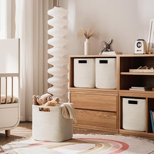 UBBCARE Storage Cubes 11 Inch, Cotton Rope Woven Baskets for Organizing, Cube Storage Bin for Baby Nursery, 2-Pack Square Toy Storage Baskets for Shleves Organizer, Closet, Kidsroom, Beige - Image 4
