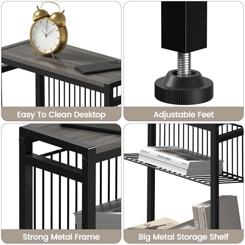 End Table for Small Space, 3-Tier Narrow Side Table with Magazine Holder,Slim Nightstand, Skinny Snack Couch Table in Living Room, Bedroom Study and Balcony (Grey) - Image 5