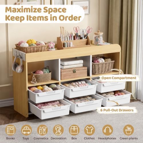 Classroom Storage Organizer with 6 Bins, 3 Shelves and Pegboard, White - Image 2