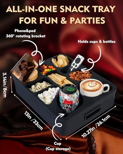 Couch Cup Holder Tray Dual Cup Silicone Organizer – Waterproof Anti-Slip Snack & Drink Tray for Sofa, Bed, Car & Camping, Dishwasher Safe Funny Gift - Image 2