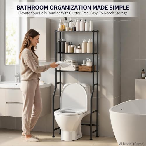 3-Tier Over Toilet Storage, Anti-Tip, 64" H, Black - Image 3
