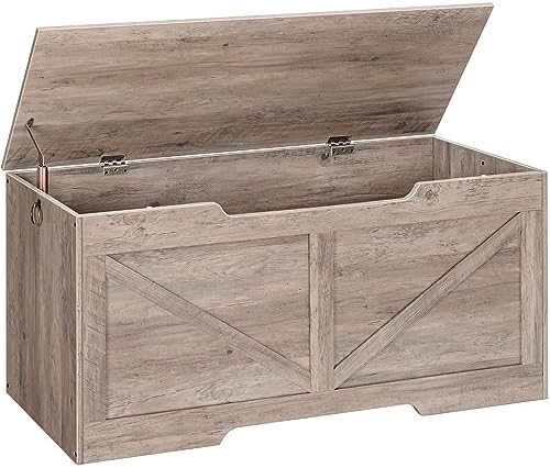 HOOBRO Storage Bench, 43.3” Retro Wooden Storage Chest with U-Shaped Cut-Out Pull, Safety Hinge, Supports 330 lb and Easy Assembly for Toy Box Organizer (Greige) BG772CW01G1 by HOOBRO