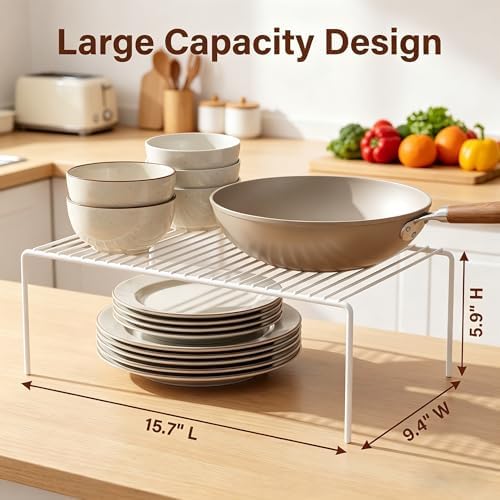 iPEGTOP Set of 6 Large (15.7 x 9.4 Inch) Kitchen Cabinet Organizer Shelf, Wire Freezer Storage Shelves Rack, Rustproof Steel Metal Shelf Riser for Dish Plates Pantry Cupboard Organization, White - Image 4