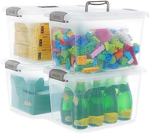 Citylife 4 Packs 13.7 QT Storage Bins with Lids Clear Plastic Bins with Grey Handle Stackable Storage Containers for Organizing by CITYLIFEHomeOrganization