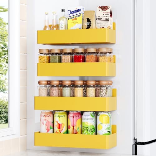 Mystozer Magnetic Spice Rack for Refrigerator Yellow, 4 Pack by Mystozer