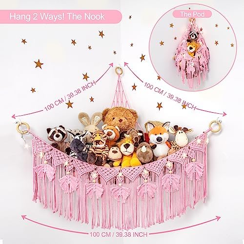 Macrame Stuffed Animal Storage with Star Light, Corner Hammock for Nursery - Image 5
