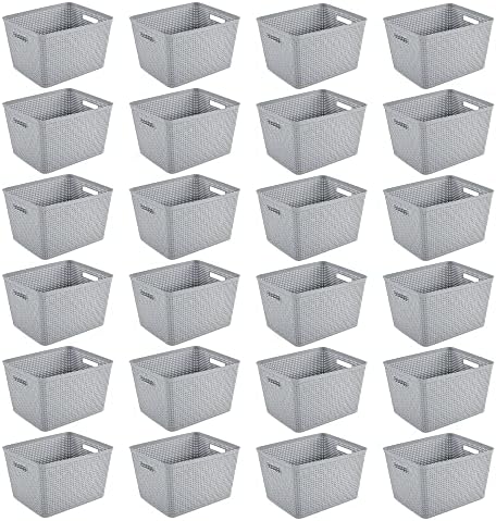 Sterilite Tall Basket, Woven Plastic Storage Organizer Bin, Cement, 24-Pack by Sterilite
