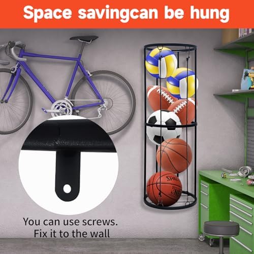 Garage Ball Storage Rack, Wall-Mounted Vertical Ball Holder for Soccer Volleyball Football Basketball, Space-Saving Sports Ball Storage Organizer for Garage, Home - Image 3