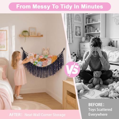 FIOBEE Stuffed Animals Net LED Light Toy Hammock for Kids Bedroom Storage - Image 3