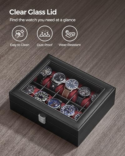 SONGMICS Watch Box, 10-Slot Watch Case with Large Glass Lid - Image 6