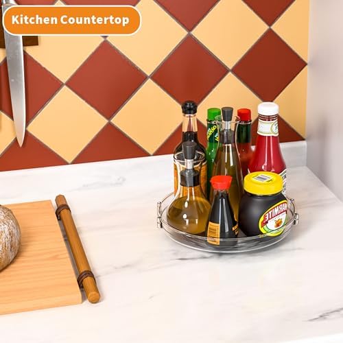 9.5" W Acrylic Clear Lazy Susan Turntable for Cabinet,Kitchen Countertop,Refrigerator and Pantry Organization Storage,1 Tier Small Spinning Organizer for Vitamin,Medicine,Spice Rack & Organization - Image 4