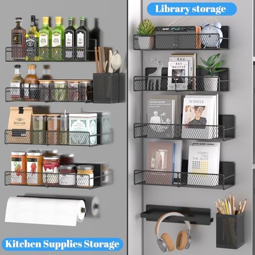 Magnetic Shelves for Washing Machine 6 Pack, Heavy-Duty Metal Magnetic Laundry Organizer Black W/ Hanger Organizer, Tool Holder, Space Saving Shelf for Home Kitchen Closet & Laundry Room Organization - Image 6